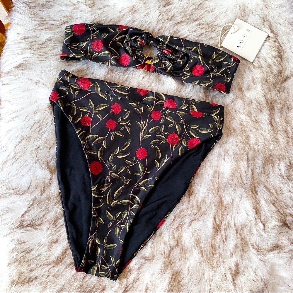 Agua Bendita Bikini Oregano Top Comino Bottom Floral Strapless Hedera XS NWT